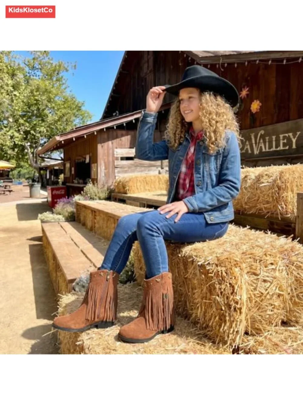 Girls Faux Suede Cowgirl Boots with Fringe & Side Zipper Western